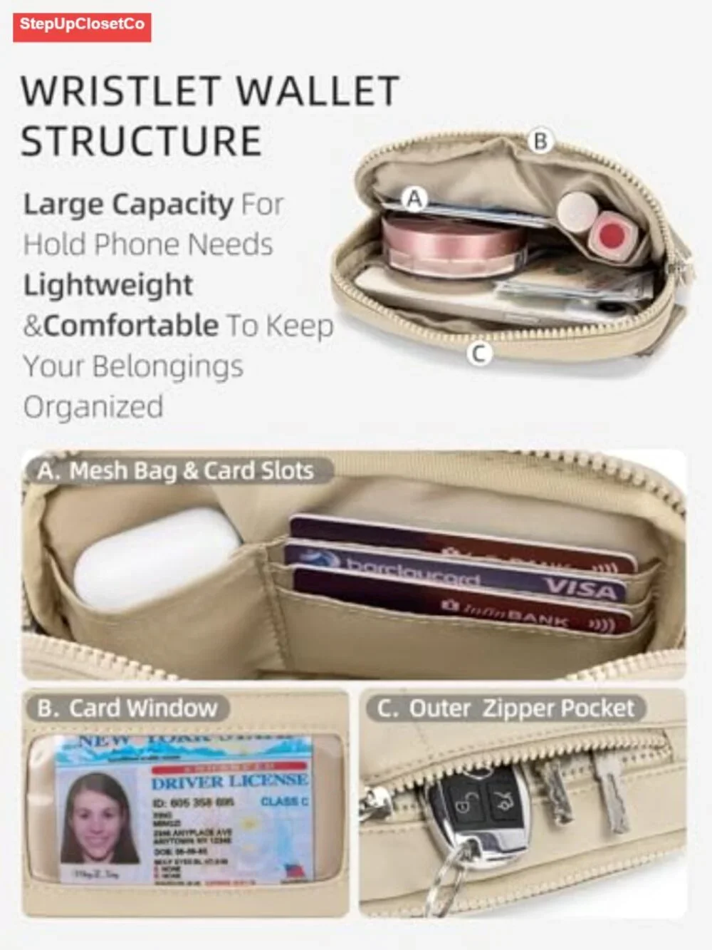 Quilted Nylon RFID Blocking Wristlet Wallet with Card Holder
